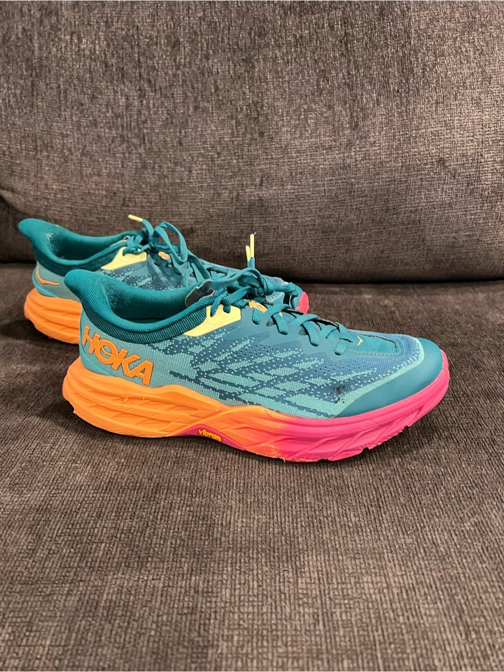 Hoka Teal Pink Orange Running Shoes - Picture 4 of 7